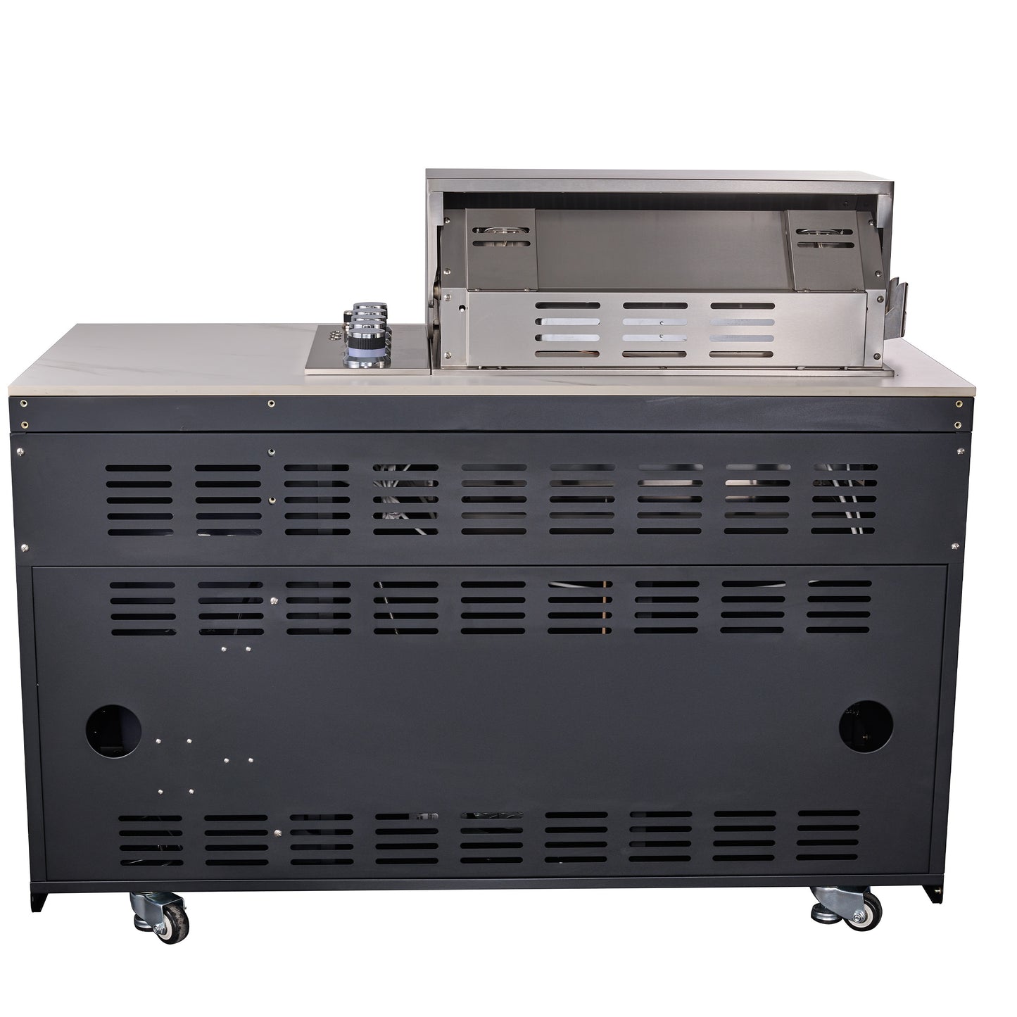 Forno Rimini Outdoor Kitchen: 30" BBQ 62,600 BTU, 4.8 cu.ft. Refrigerators, White Countertops