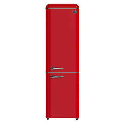 Forno Storico 22-Inch Retro bottom freezer Fridge in Red, 9 cu.ft, silver handle