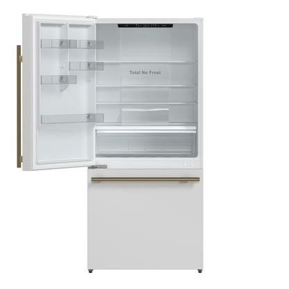 Forno Milano Espresso 31-Inch White Bottom Freezer Refrigerator, 17.2 Cu. Ft., Energy-Efficient, No Frost, Built-In Ice Maker