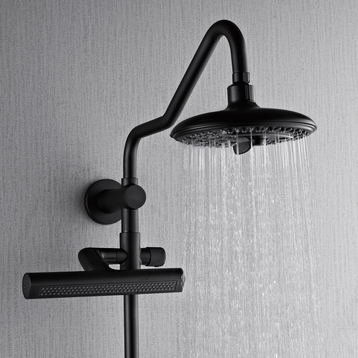 Forno Acqua AcquaFALL Shower, Matte Black Finish, Overhead Rainfall Shower, 7 Way Diverter, Handheld Shower Head, Body Jets, 1.8 GPM Flow Rate