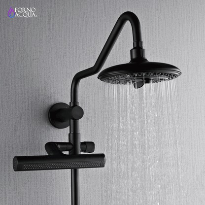 Forno Acqua AcquaFALL Shower, Matte Black Finish, Overhead Rainfall Shower, 7 Way Diverter, Handheld Shower Head, Body Jets, 1.8 GPM Flow Rate