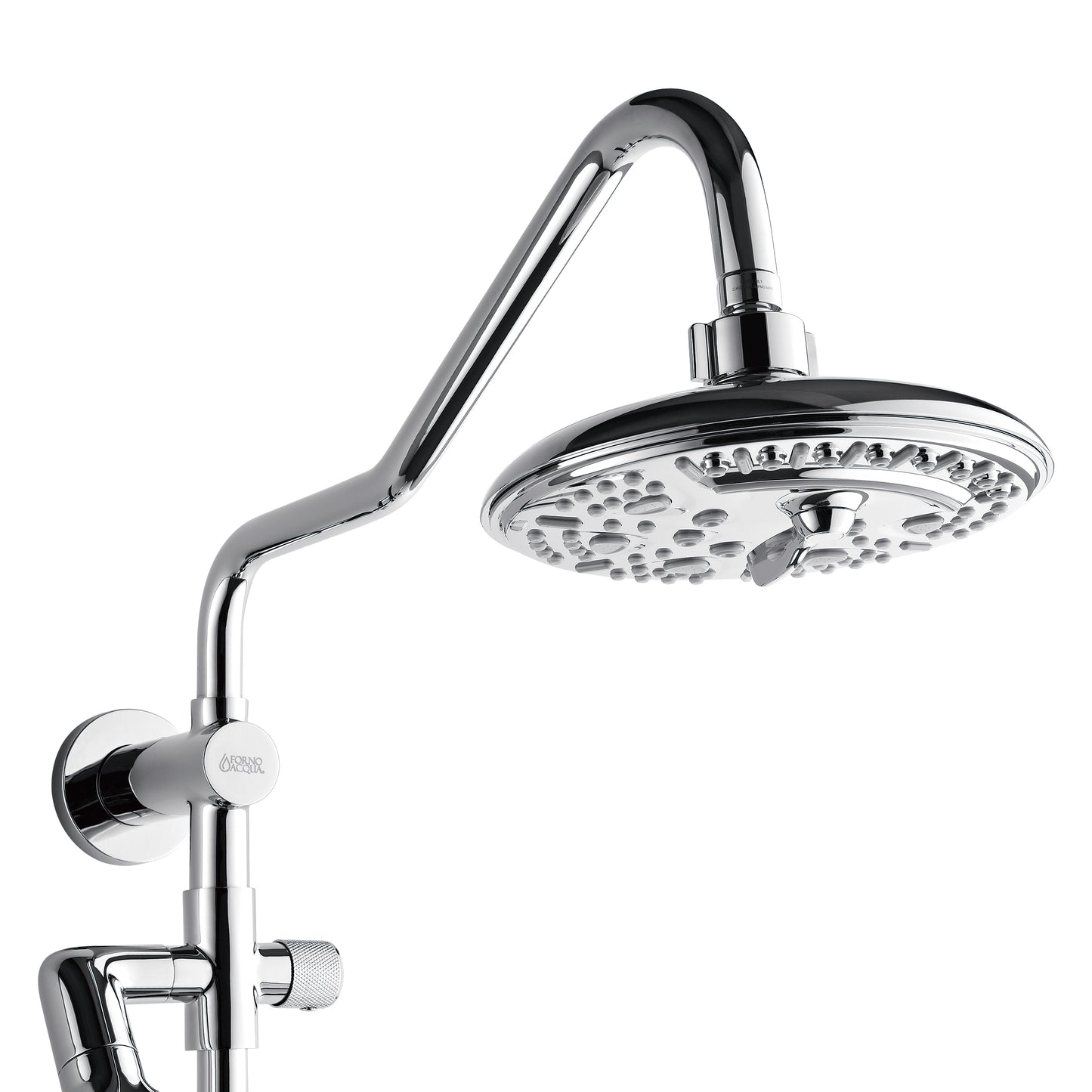 Forno Acqua AcquaFALL Shower, Polished Stainless Steel Finish, Overhead Rainfall Shower, 7 Way Diverter, Handheld Shower Head, Body Jets, 1.8 GPM Flow Rate
