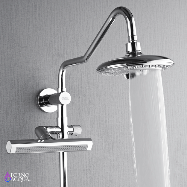 Forno Acqua AcquaFALL Shower, Polished Stainless Steel Finish, Overhead Rainfall Shower, 7 Way Diverter, Handheld Shower Head, Body Jets, 1.8 GPM Flow Rate