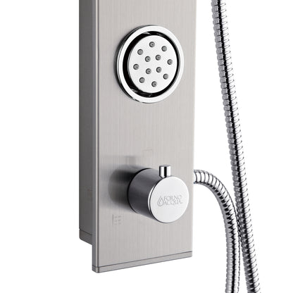 Forno Acqua AcquaSPA Shower Panel in Stainless Steel, Overhead Rainfall Shower, Handheld Shower Head, Body Jets, 1.8 GPM Flow Rate