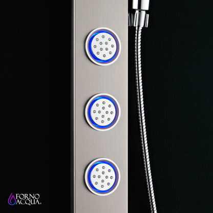 Forno Acqua AcquaSpa Shower Panel with SensoTemp, Stainless Steel, Overhead Rainfall Shower, Handheld Shower Head, Body Jets, 2.5 GPM Flow Rate