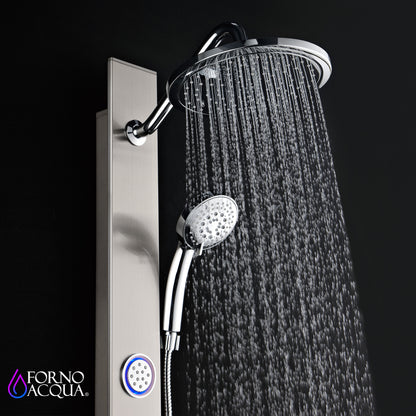 Forno Acqua AcquaSpa Shower Panel with SensoTemp, Stainless Steel, Overhead Rainfall Shower, Handheld Shower Head, Body Jets, 2.5 GPM Flow Rate