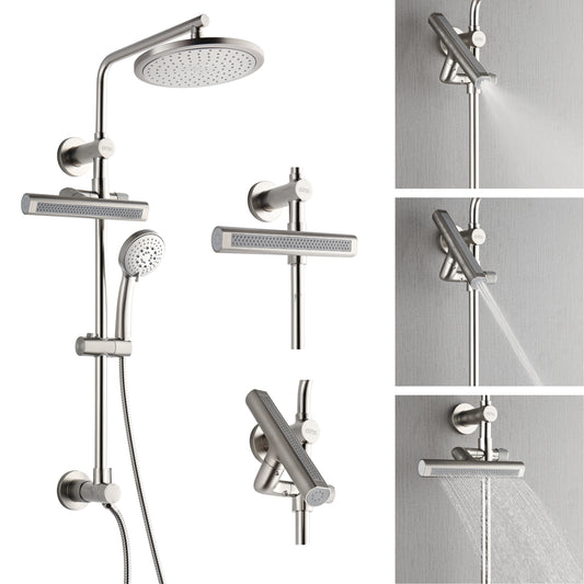 Forno Acqua AcquaFALL Shower, Brushed Nickel Finish, Overhead Rainfall Shower, Handheld Shower Head, Body Jets, 1.8 GPM Flow Rate