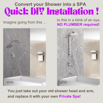 Forno Acqua AcquaSPA Shower Panel in Stainless Steel, Overhead Rainfall Shower, Handheld Shower Head, Body Jets, 1.8 GPM Flow Rate