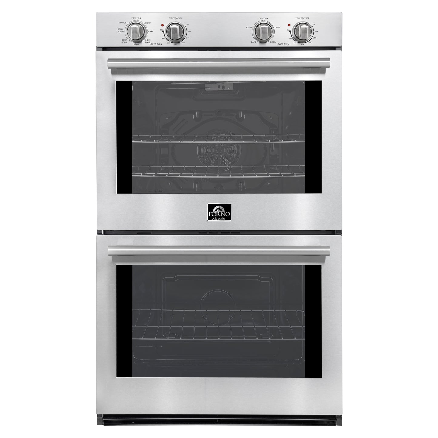 Forno Vomero 30-Inch Double Wall Oven, Stainless Steel, 10 cu.ft Total Capacity, 7100W Convection, Mechanical Controls, Self-Cleaning Function