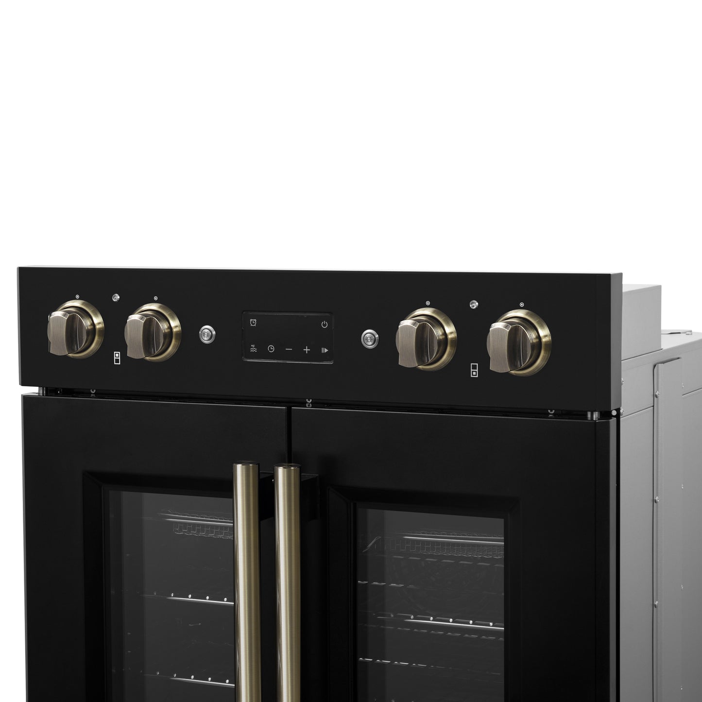Forno Asti 30-Inch Double Electric Wall Oven with Upper French Doors in Black & Antique Brass, 7.36 cu. ft. Dual True Convection, 7,200W, Air Fry, Sous Vide, Self-Clean