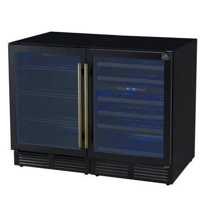 Gemello 48 Inch Side-by-Side Wine and Beverage Cooler in Black with Antique Brass Handles, French Door, 9.6 cu. ft.