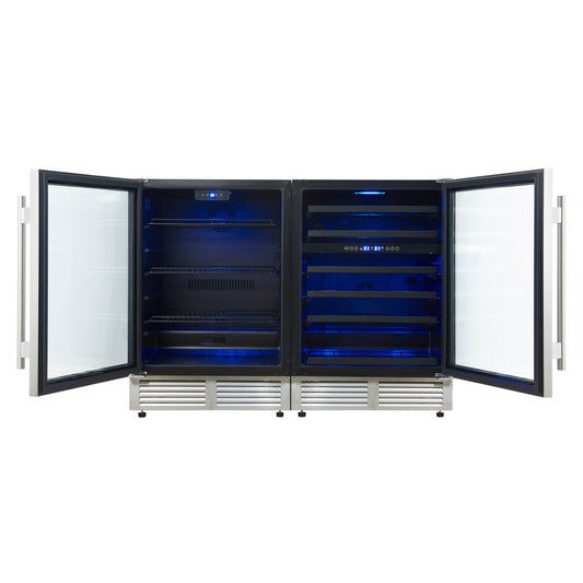 Gemello 48 Inch Side-by-Side Wine and Beverage Cooler in Stainless Steel, French Door, 9.6 cu. ft.