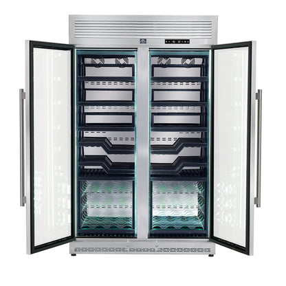 FORNO Abruzzo 48-Inch Dual Zones Wine Cellar, 102 Bottles, 24 cu. ft., Green Acrylic Holders & Black Shelves